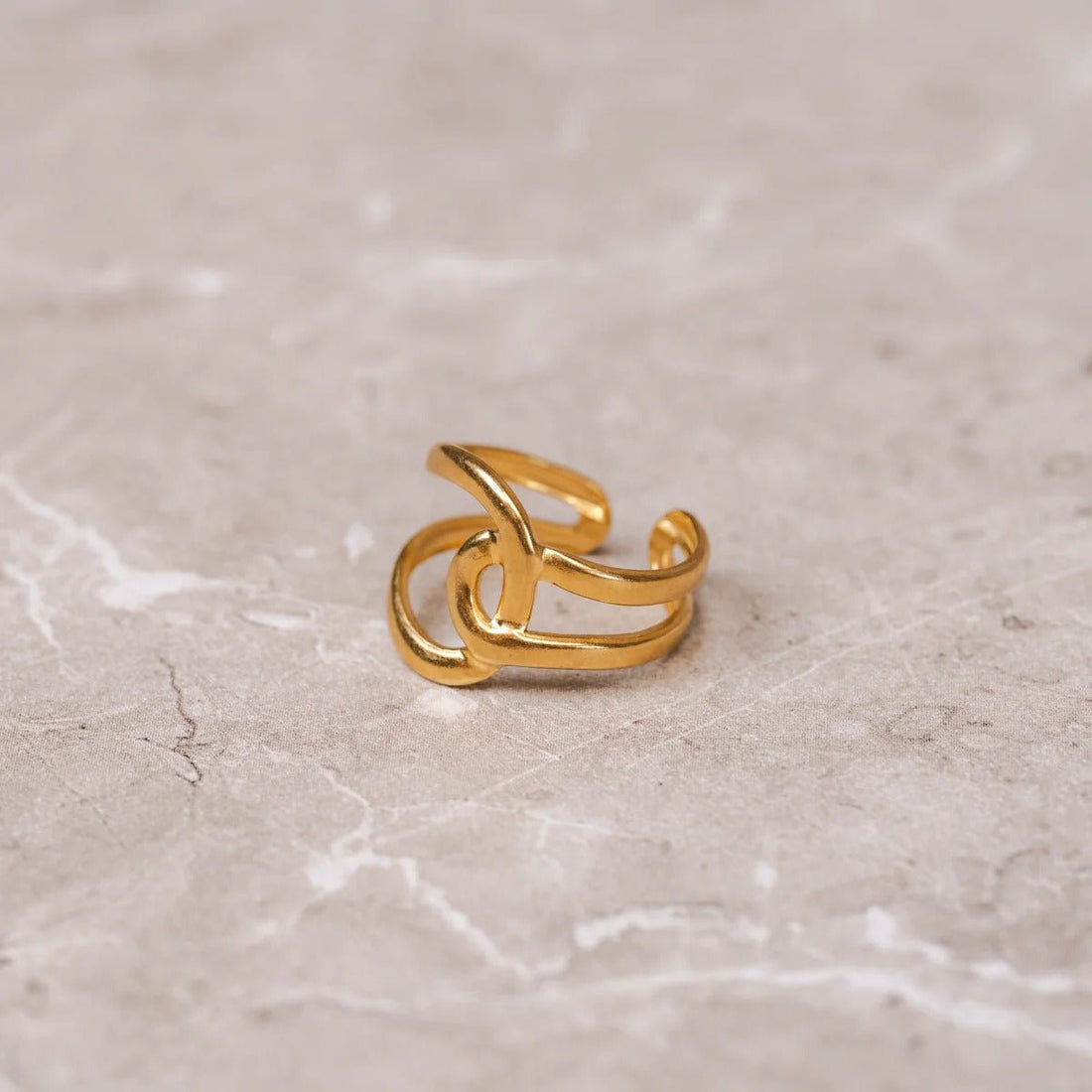 Abstract Link Ring, Adjustable, 18K Gold Plated