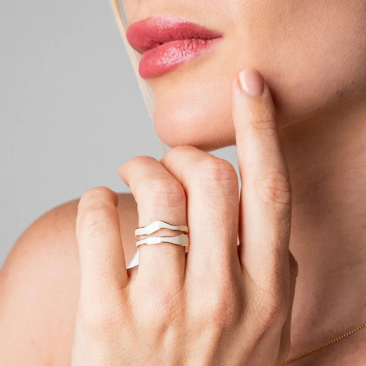 Abstract Mother-of-Pearl Adjustable Ring with 18k Gold Plating