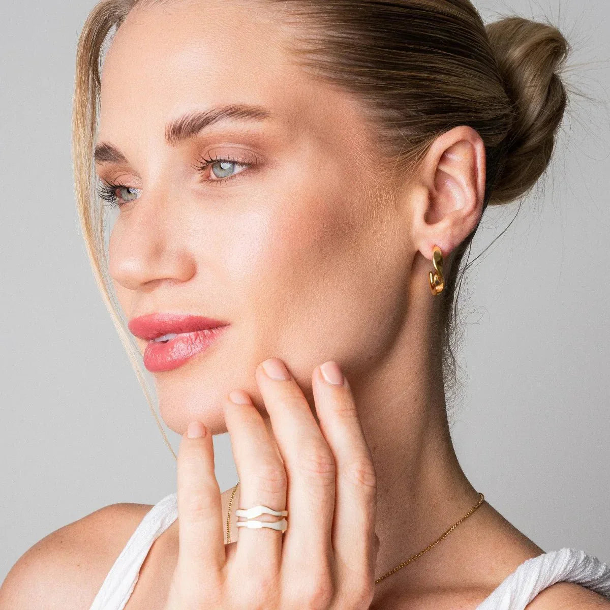 Abstract Mother-of-Pearl Adjustable Ring with 18k Gold Plating