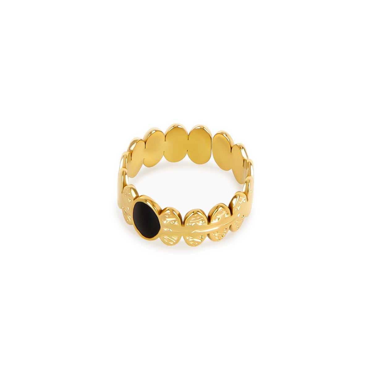 Adjustable Ring with Onyx Stone, 18k Gold Plated