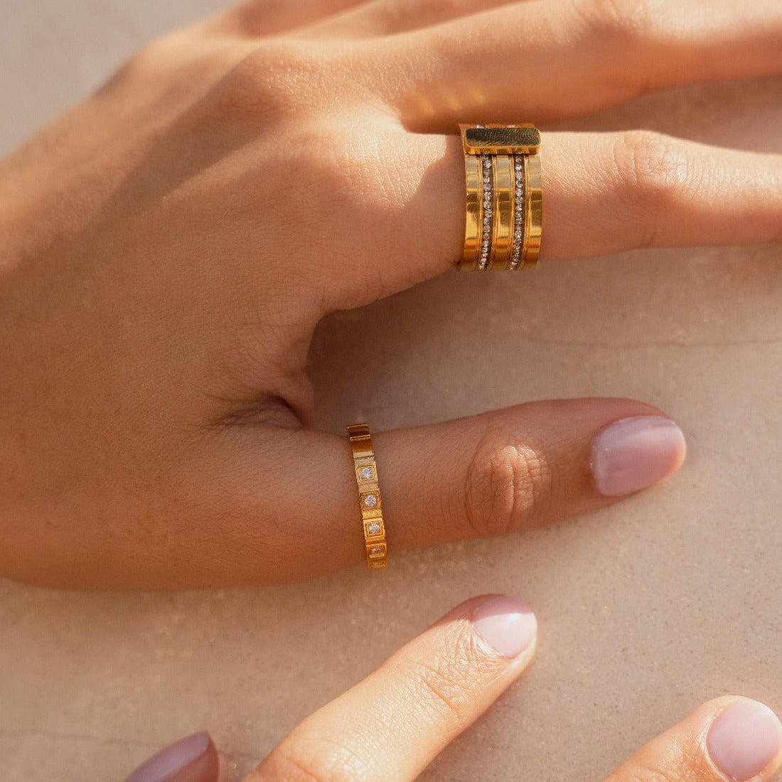 Caviar Stack Ring Plated in 18K Gold