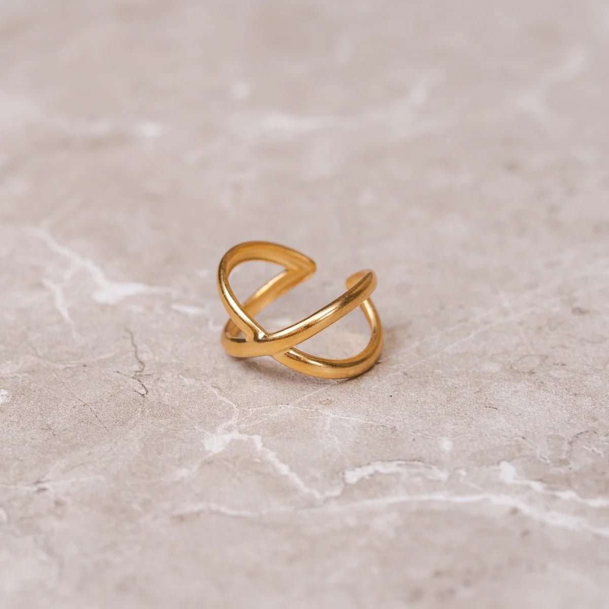 Minimalist Adjustable Cross Ring Plated in 18K Gold