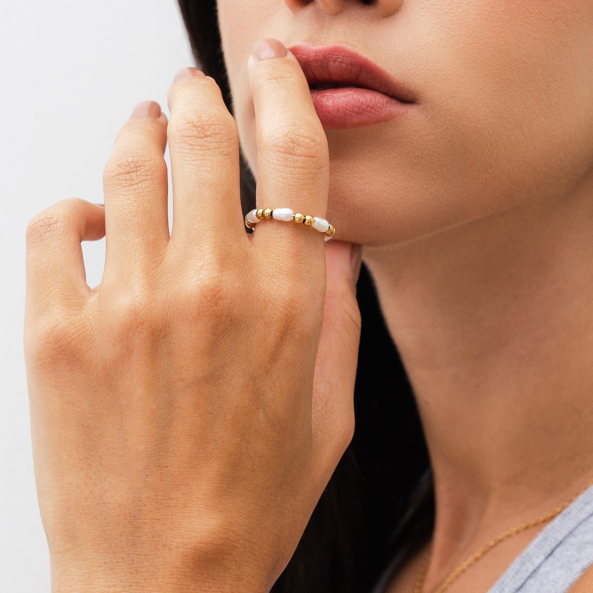 Dress Ring with Pearl, 18k Gold Plated