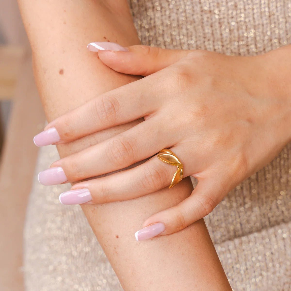 Adjustable Leaf Ring Plated in 18K Gold