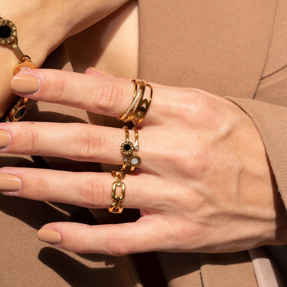 Adjustable Greek Eye Ring Plated in 18K Gold