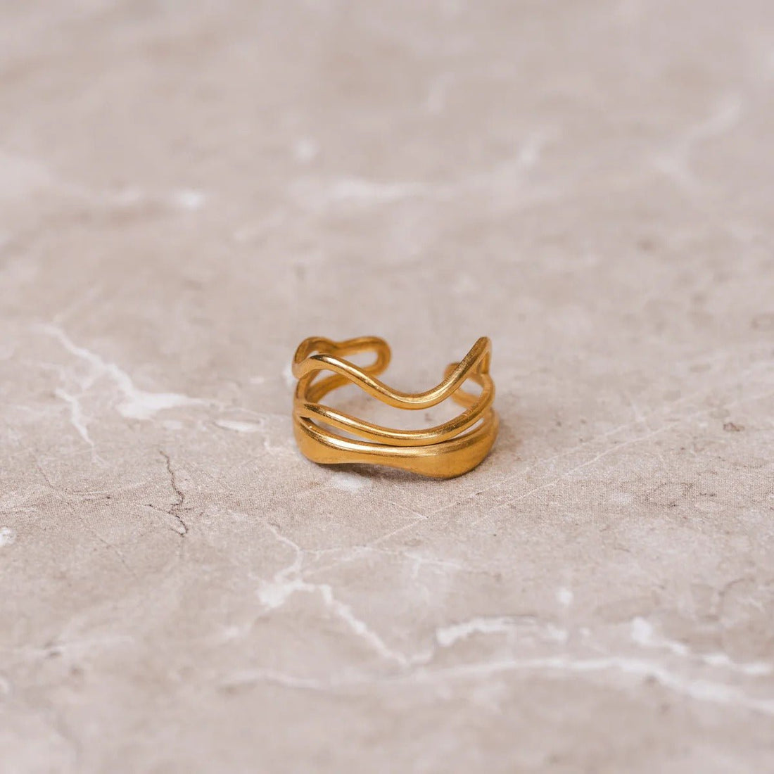 Adjustable Wave Ring Plated in 18K Gold