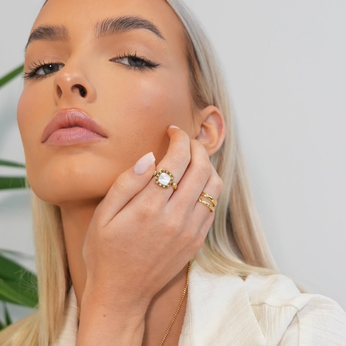 18k Gold Plated Rotating Square Charm Ring