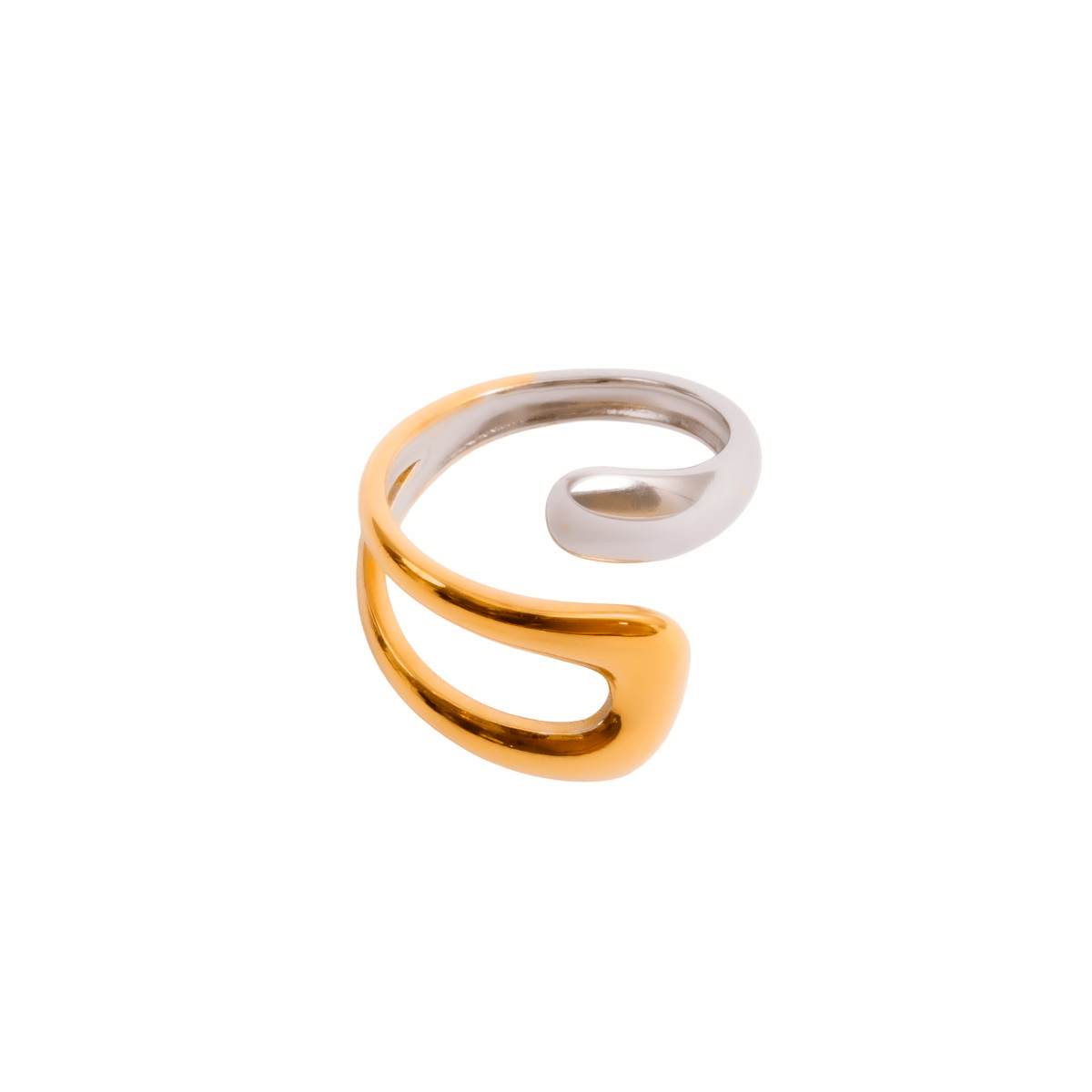 Adjustable Wave Ring with a Mix of Gold and Silver Plating