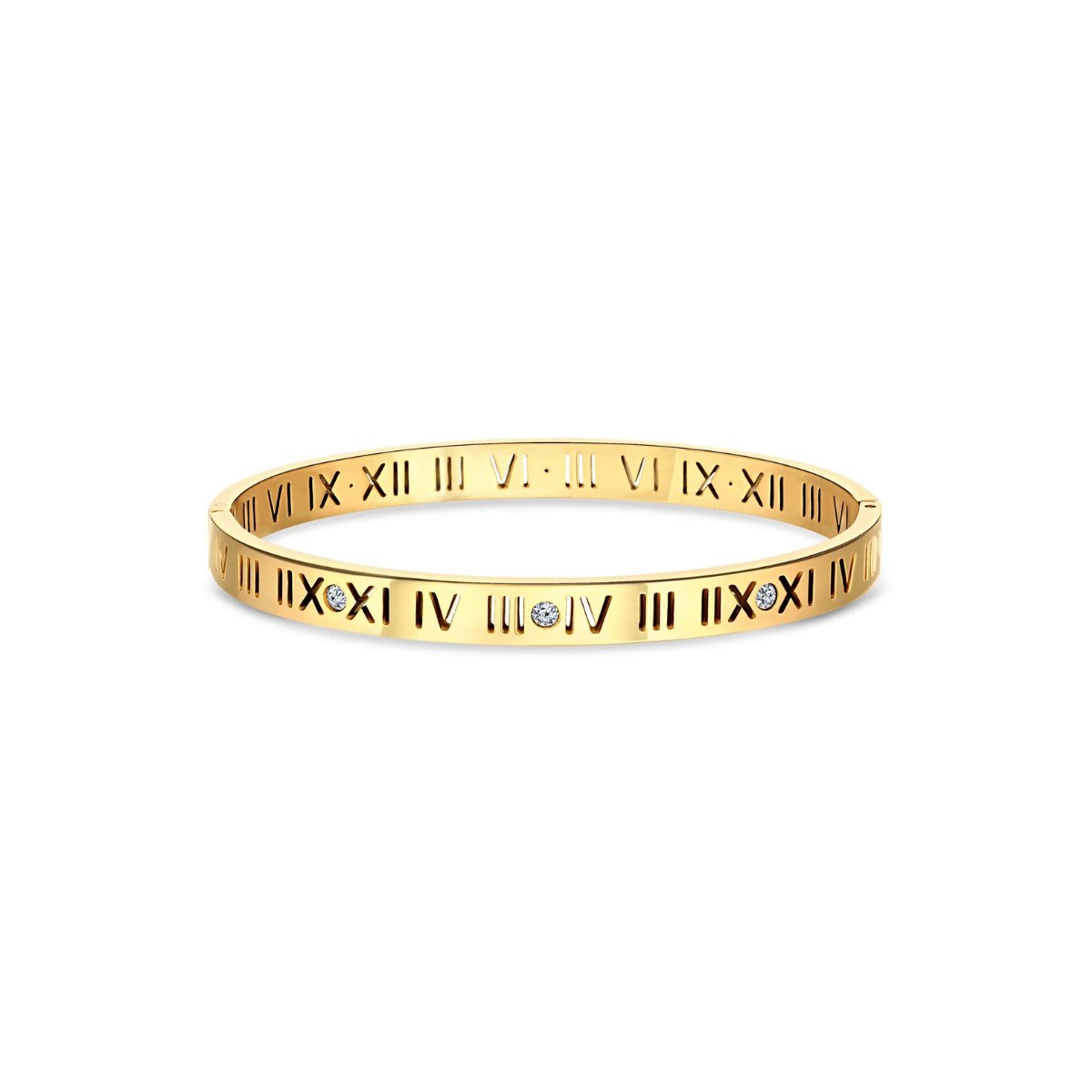Roman numeral bracelet plated in 18K gold.