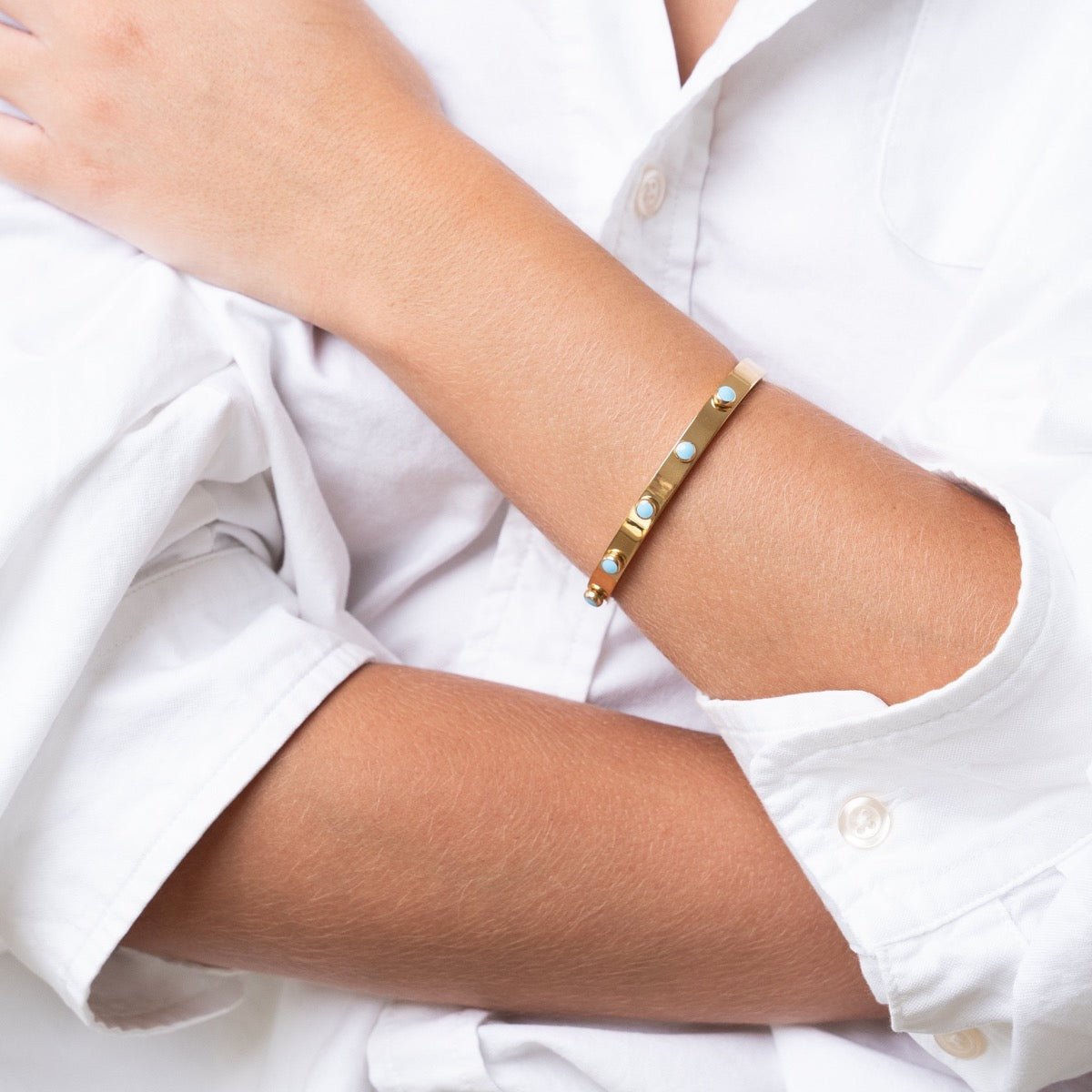 Aqua Stone Bracelet Plated in 18K Gold