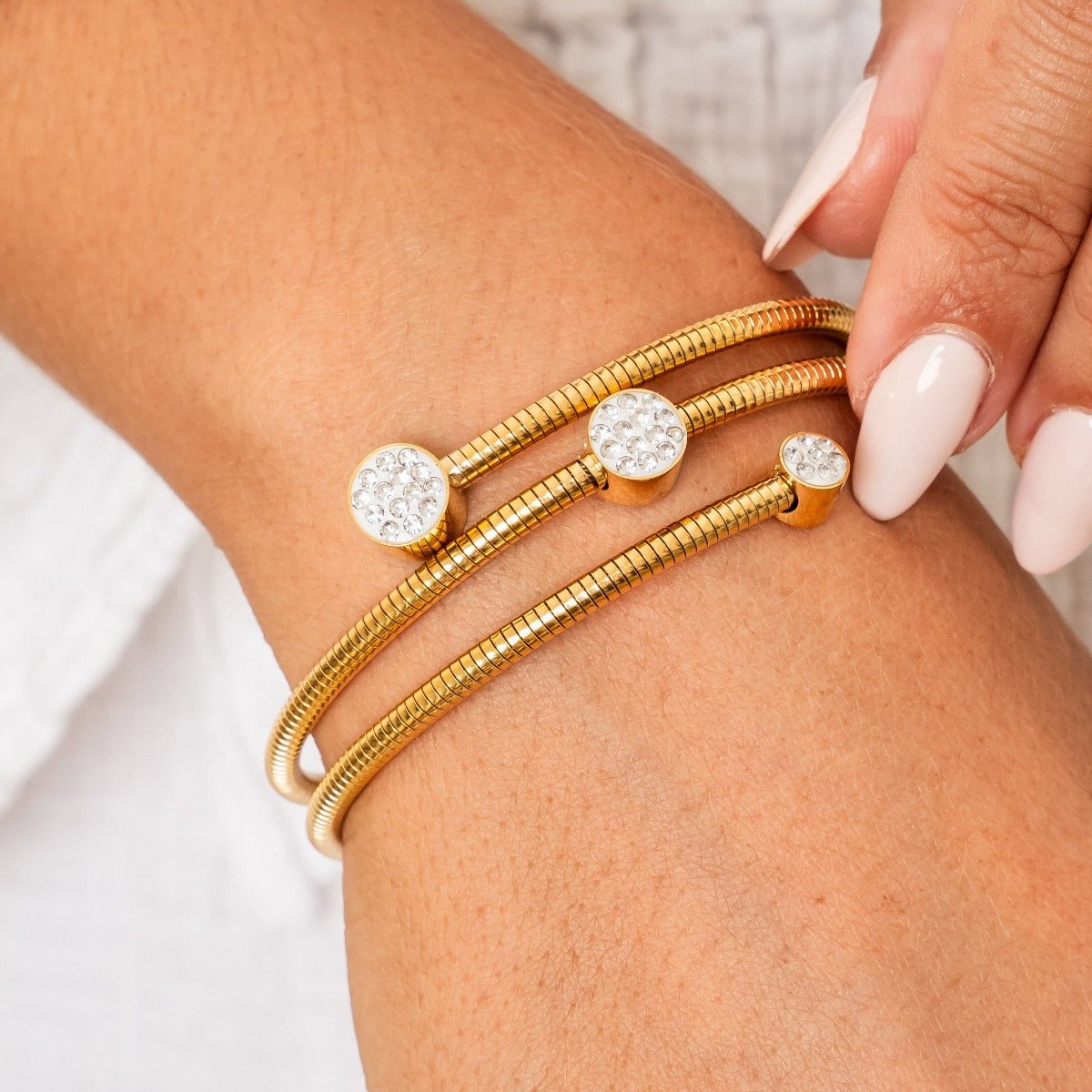Spiral Bracelet with Crystals, 18k Gold Plated