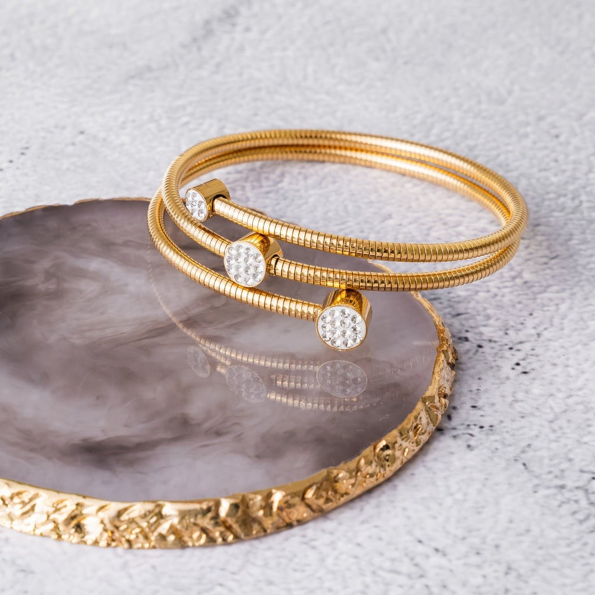 Spiral Bracelet with Crystals, 18k Gold Plated