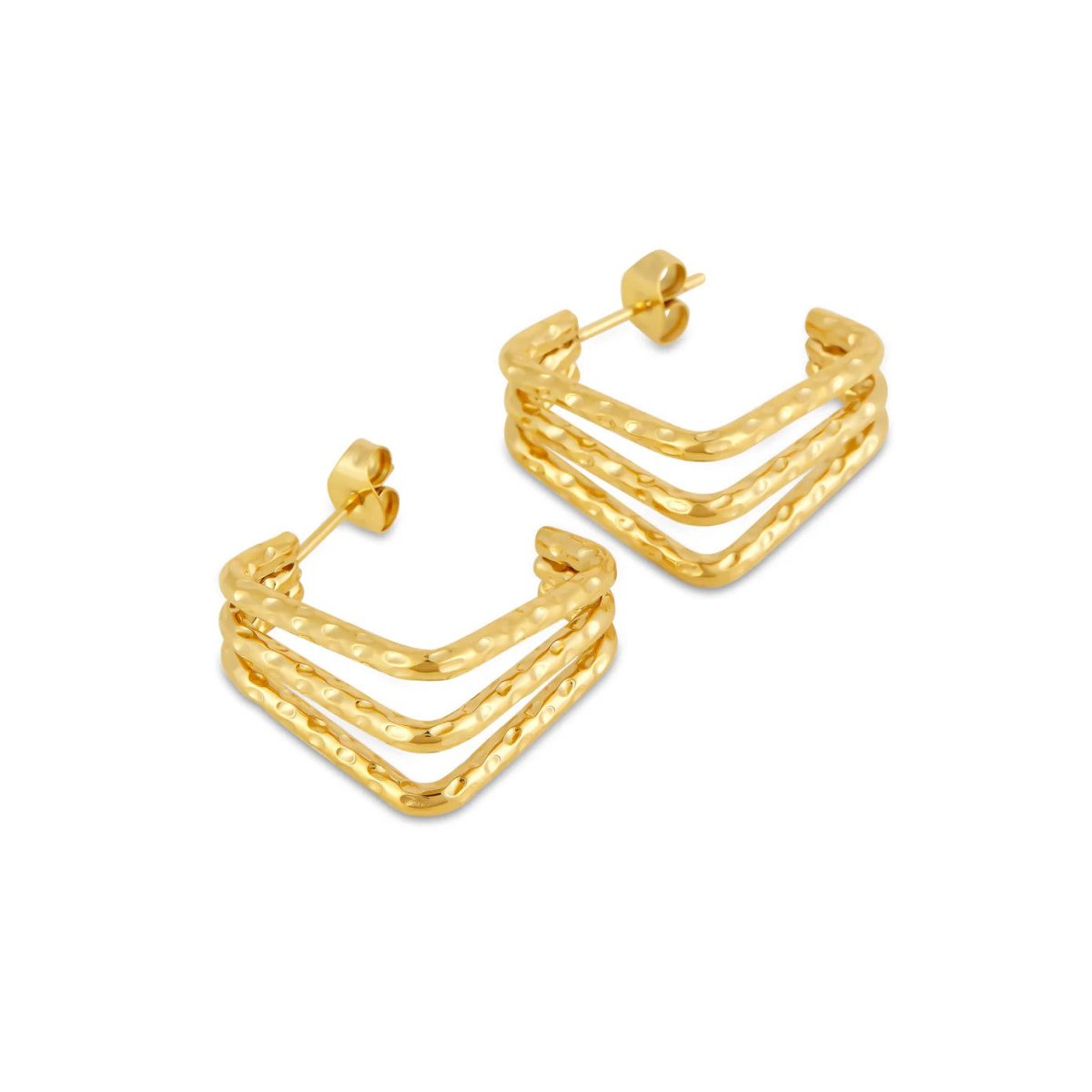 Amelie Triple Division Earrings, 18K Gold Plated