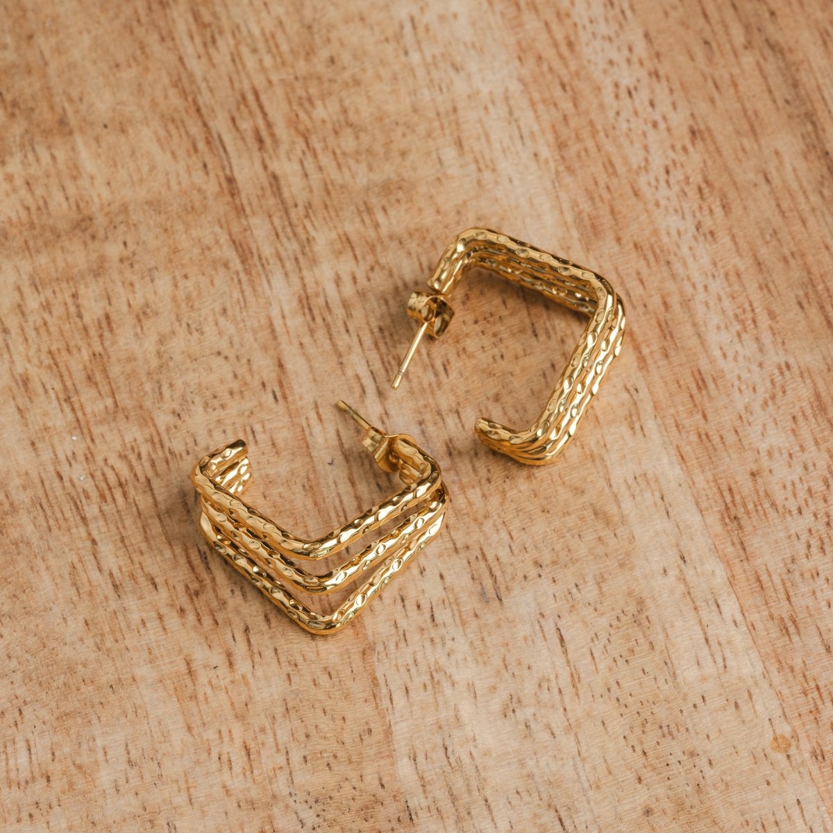Amelie Triple Division Earrings, 18K Gold Plated