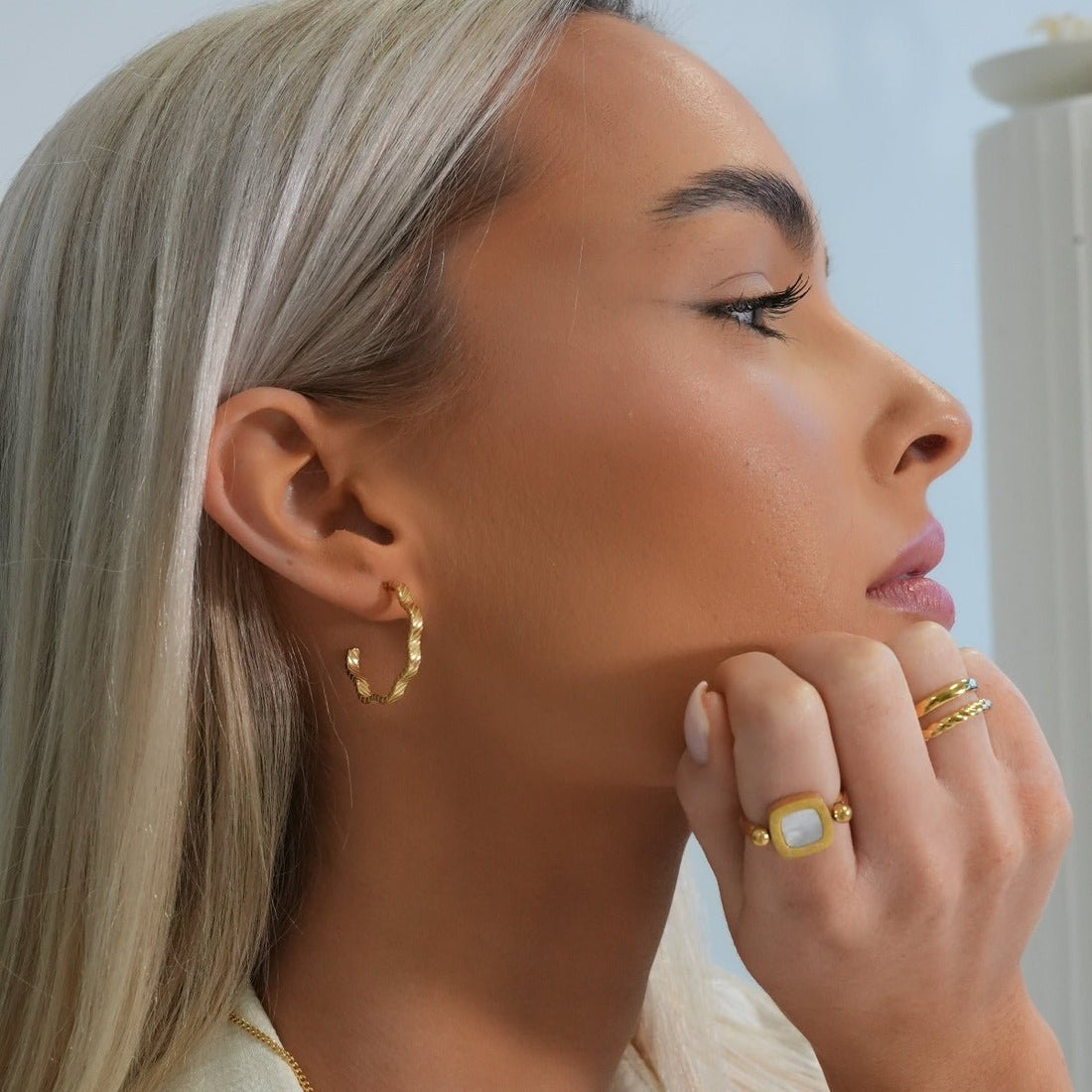 Wavy Texture Hoop Earrings Plated in 18k Gold