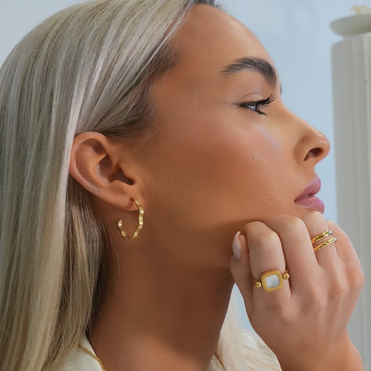 Wavy Texture Hoop Earrings Plated in 18k Gold