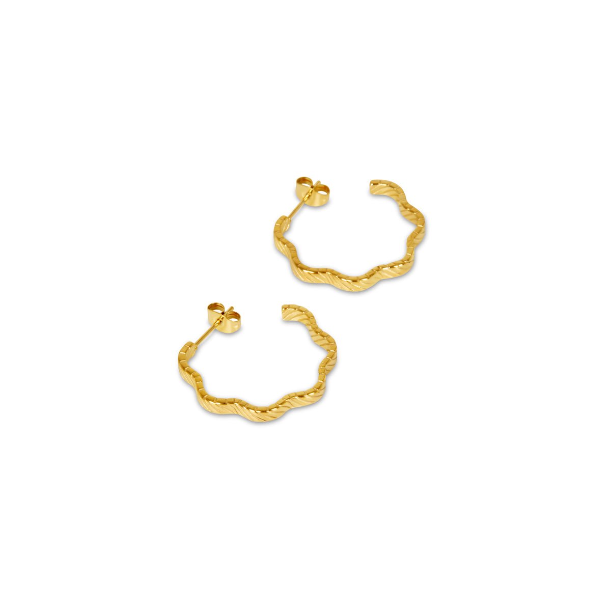 Wavy Texture Hoop Earrings Plated in 18k Gold