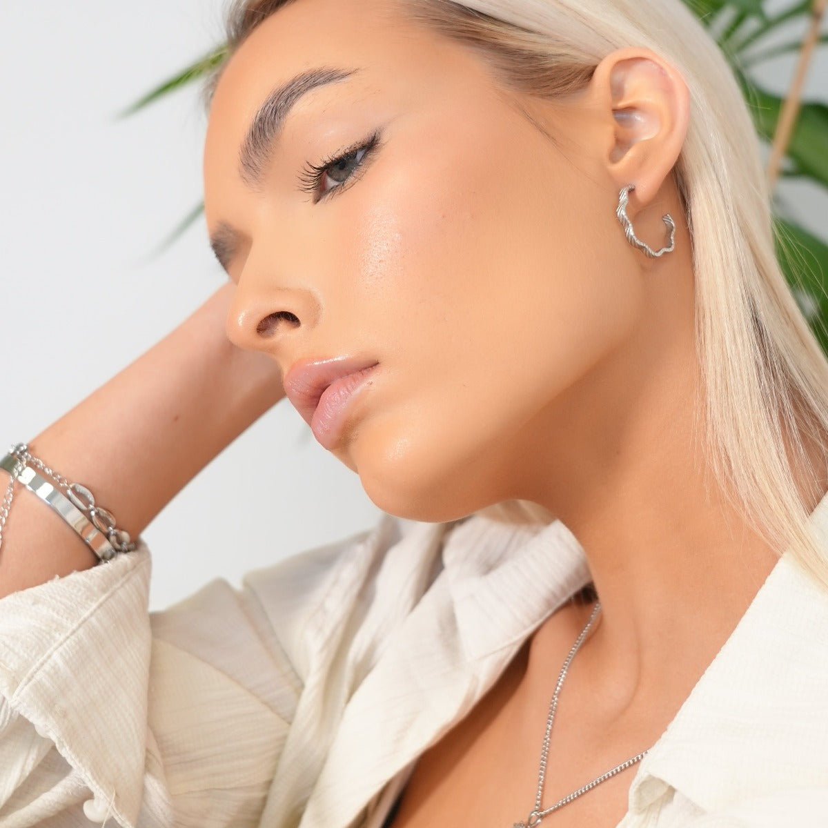 Wavy Texture Hoop Earrings - Silver