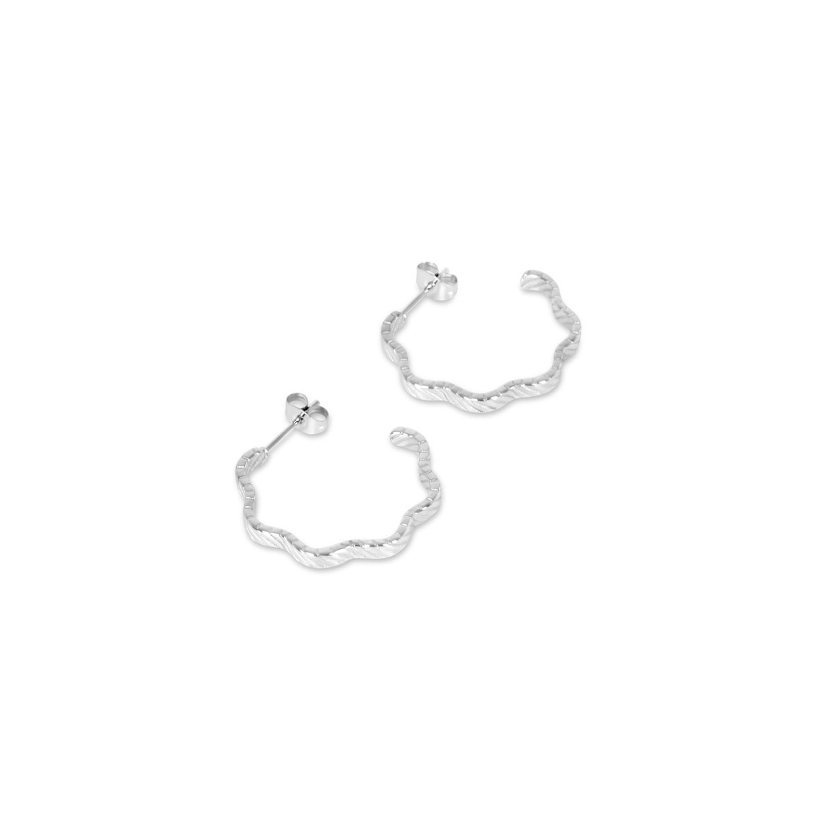 Wavy Texture Hoop Earrings - Silver