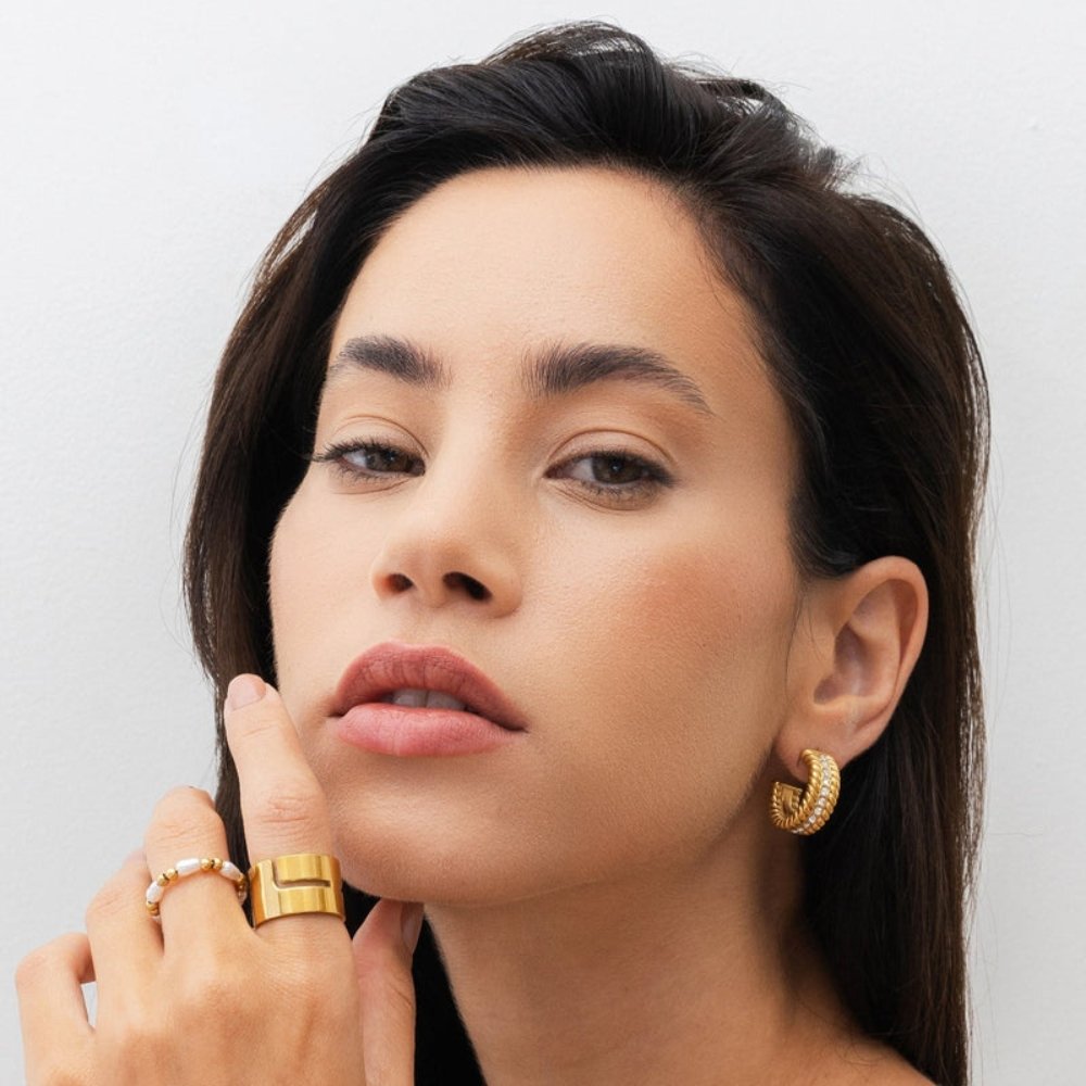 Date Hoop Earrings Plated in 18k Gold