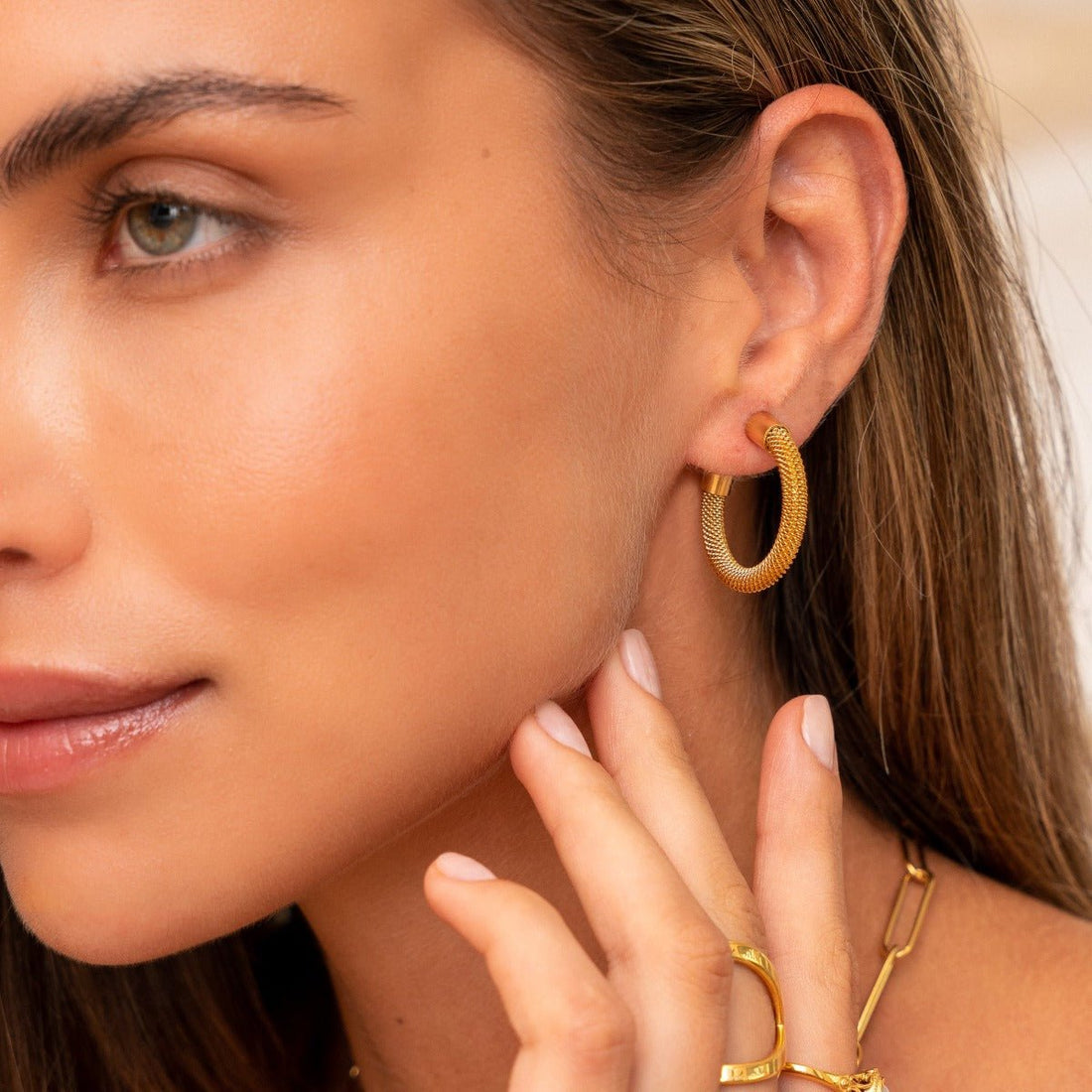 Isabella Mesh Hoop Earrings Plated in 18K Gold