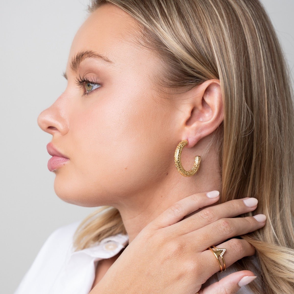 Textured Hoop Earrings Plated in 18K Gold