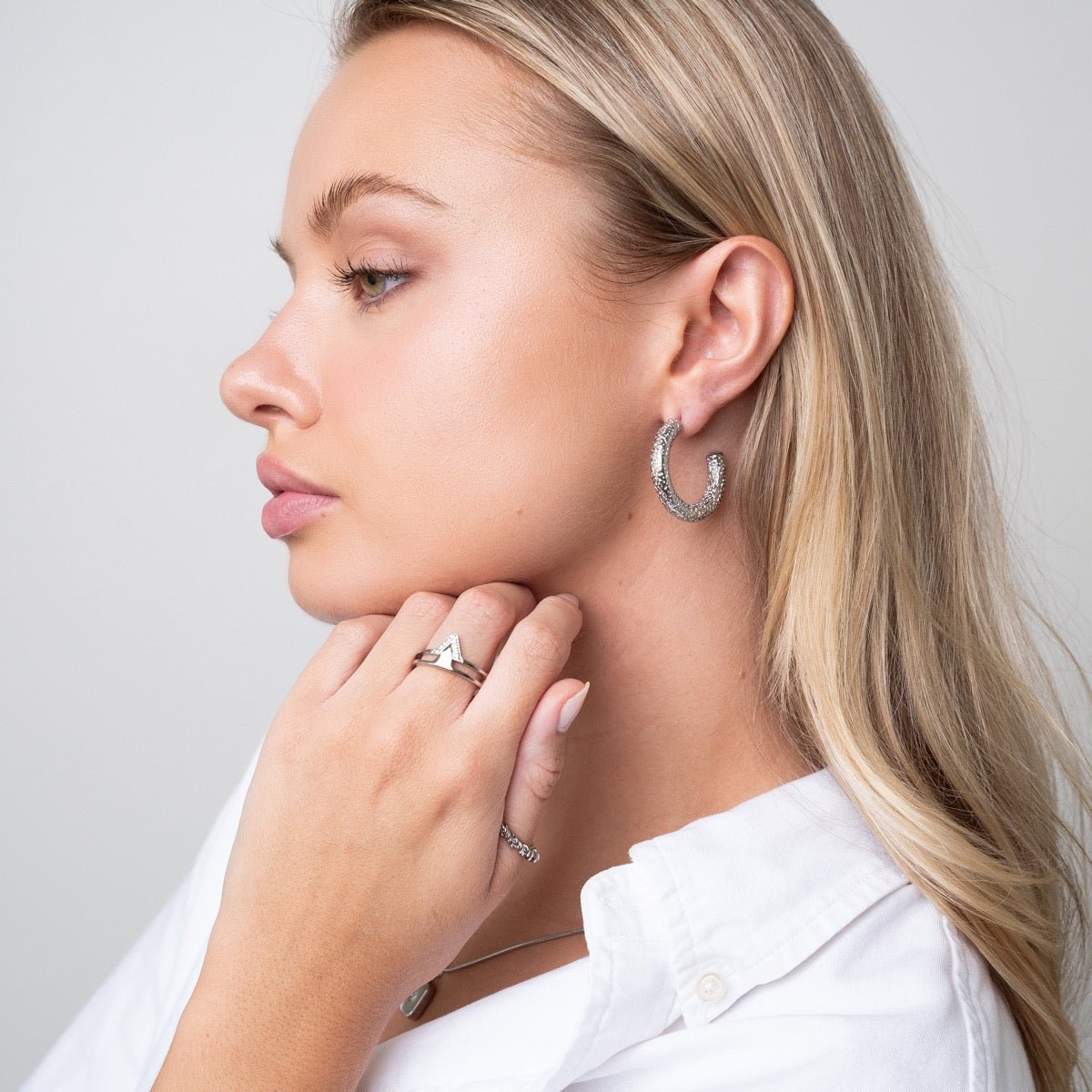 Textured Hoop Earrings - Silver