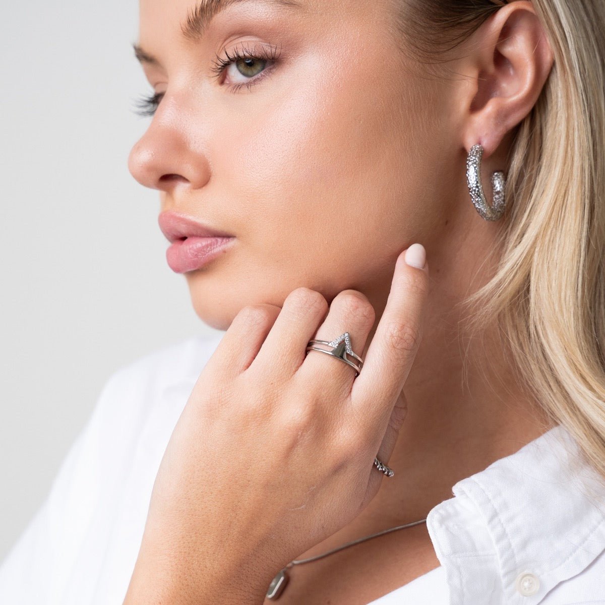 Textured Hoop Earrings - Silver