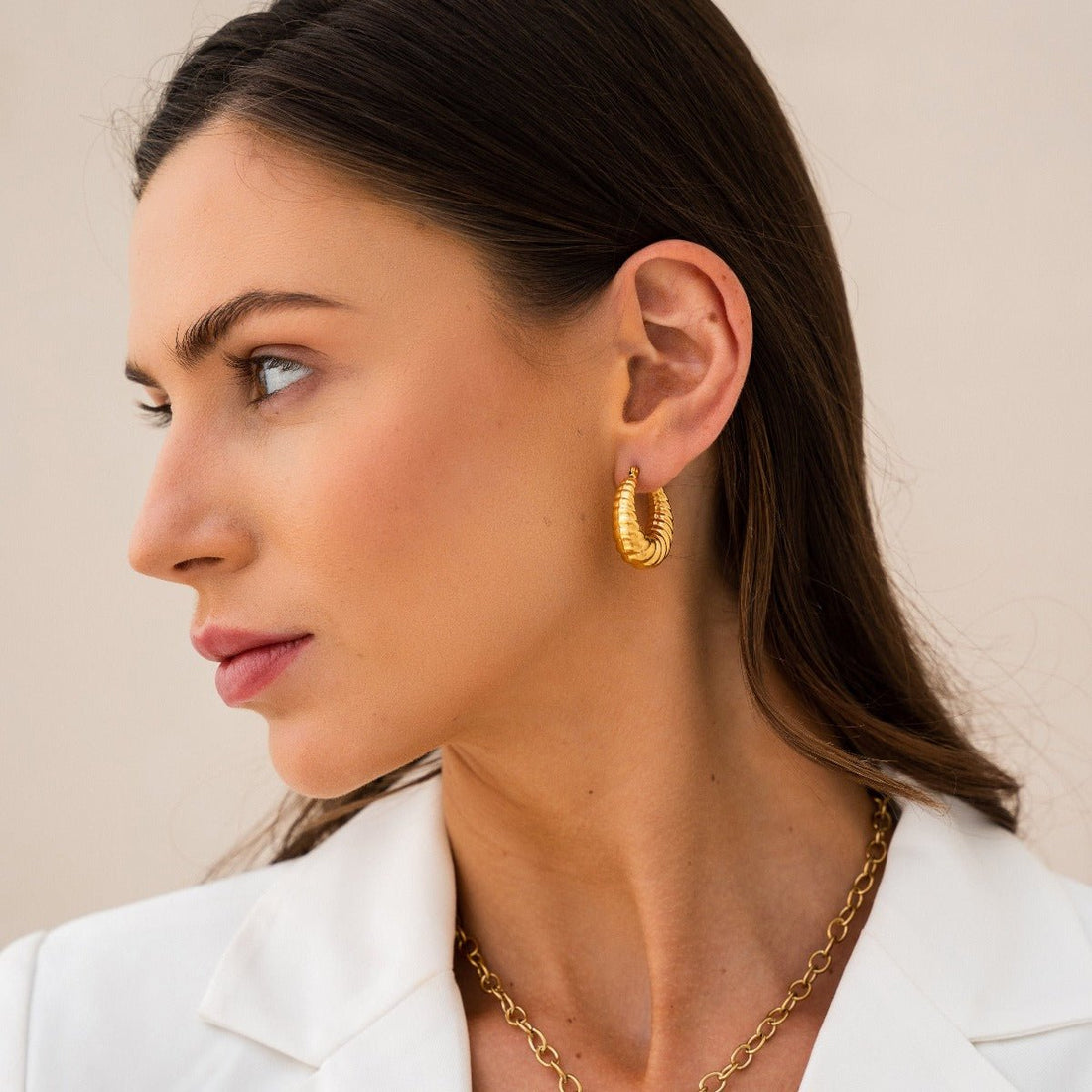 Croissant Hoop Earrings Plated in 18K Gold