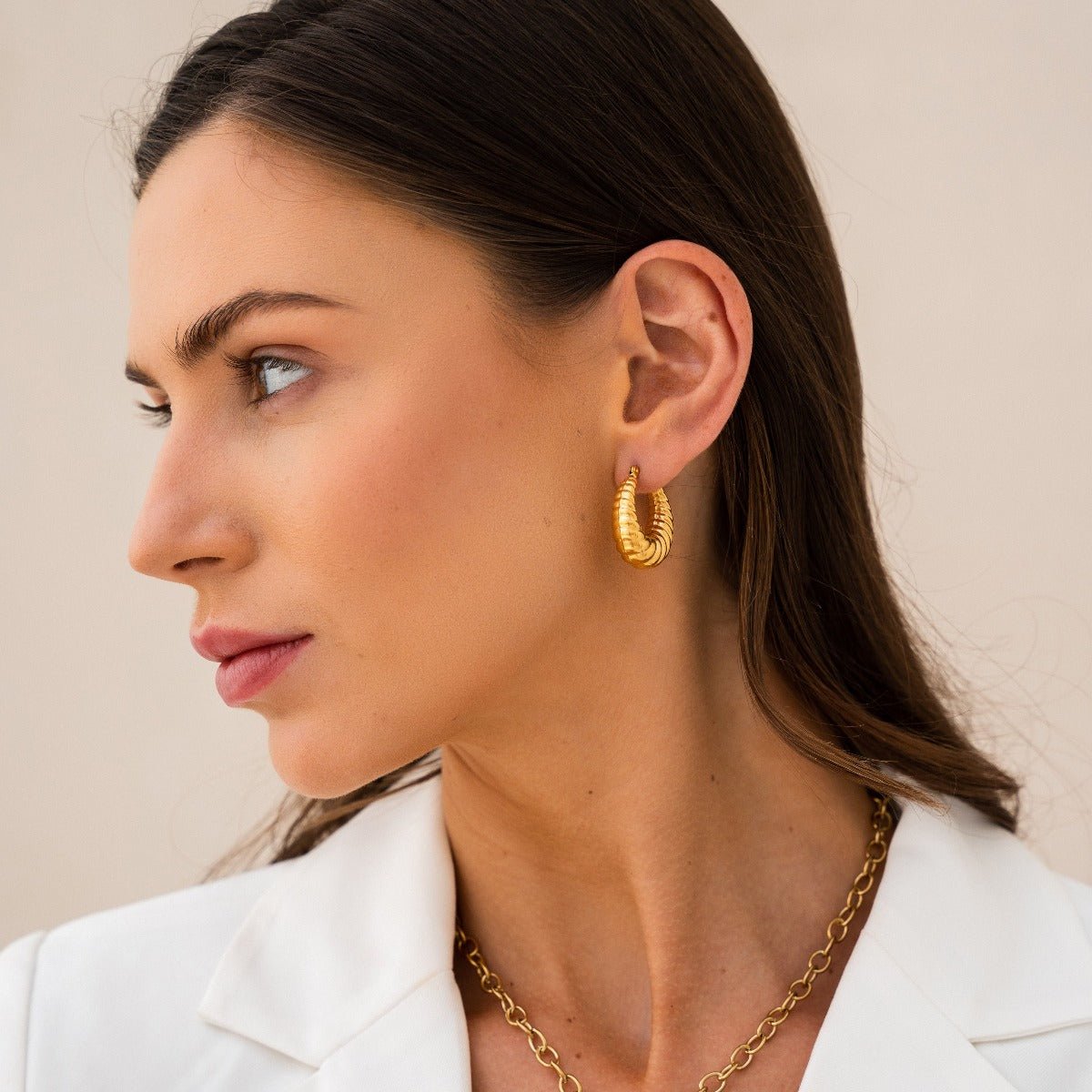 Croissant Hoop Earrings Plated in 18K Gold