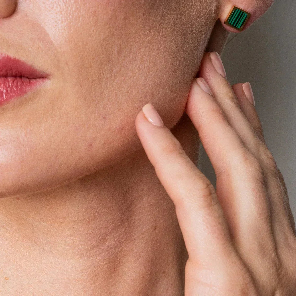 Geometric Earrings with Green Stone, 18k Gold Plated