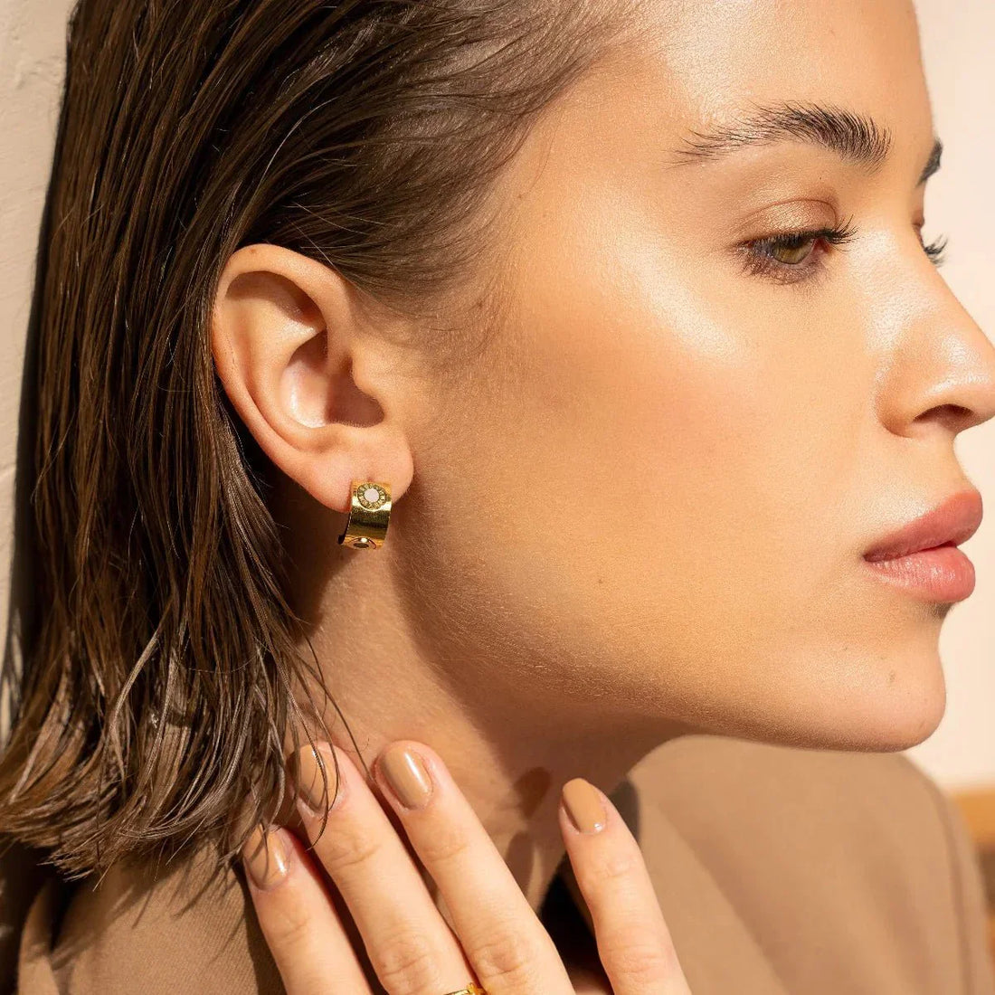 Rotating Roman Numeral Earrings Plated in 18K Gold