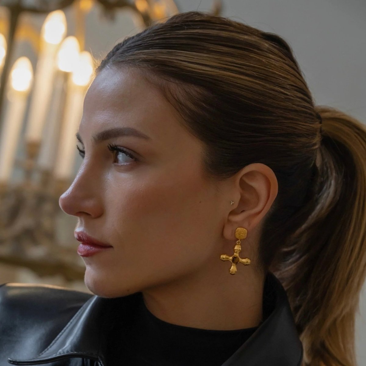 Tiger Eye Earrings Plated in 18k Gold