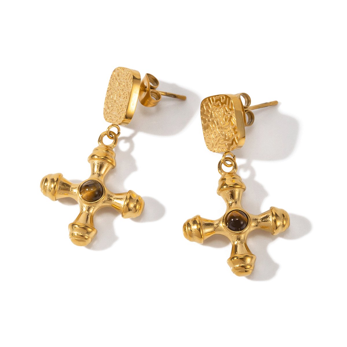 Tiger Eye Earrings Plated in 18k Gold