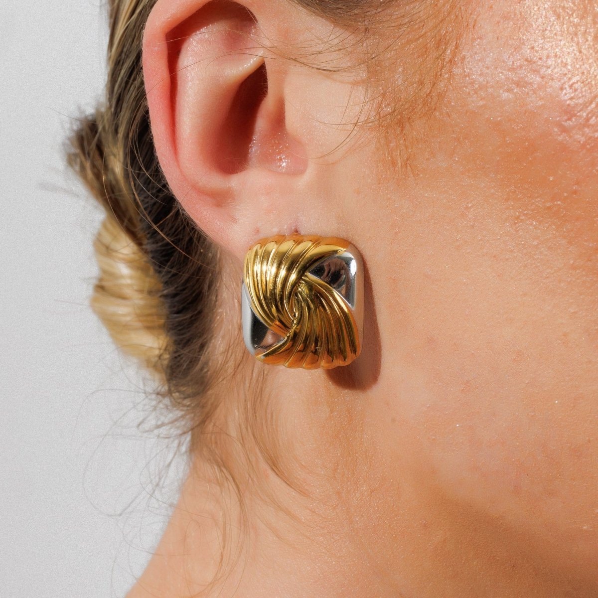 Spiral Square Earrings with a Mix of Gold and Silver Plating