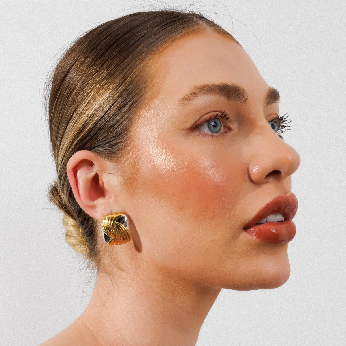 Spiral Square Earrings with a Mix of Gold and Silver Plating
