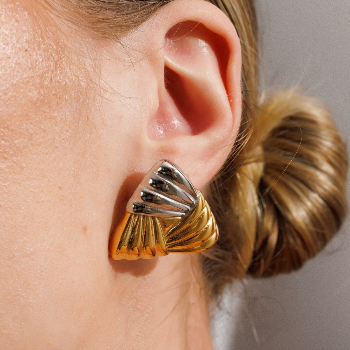 Triad Shine Earrings with a Mix of Gold and Silver Plating