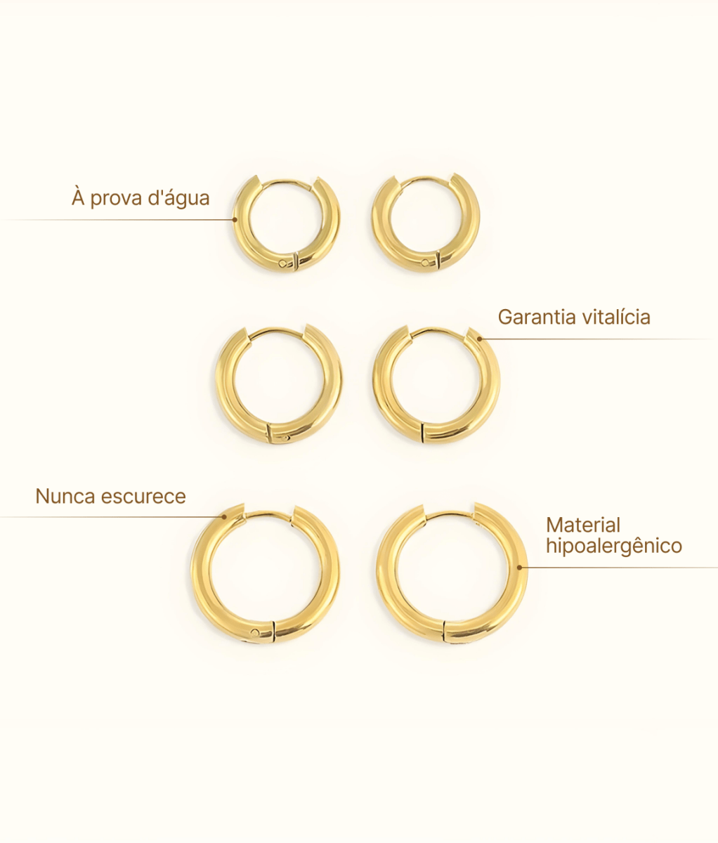 Trio of Hoop Earrings Plated in 18K Gold