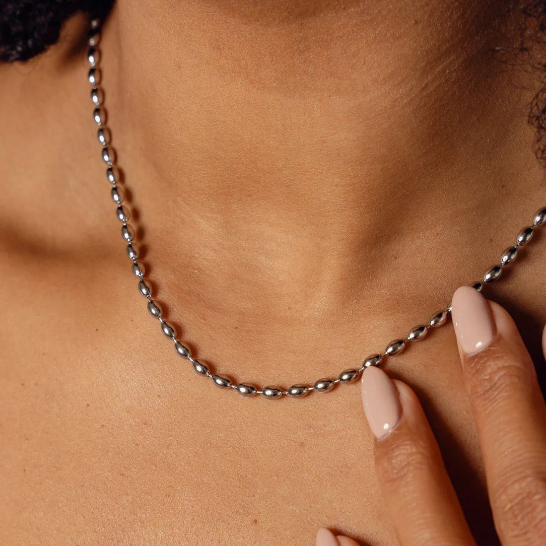 Beaded Chain Necklace - Silver