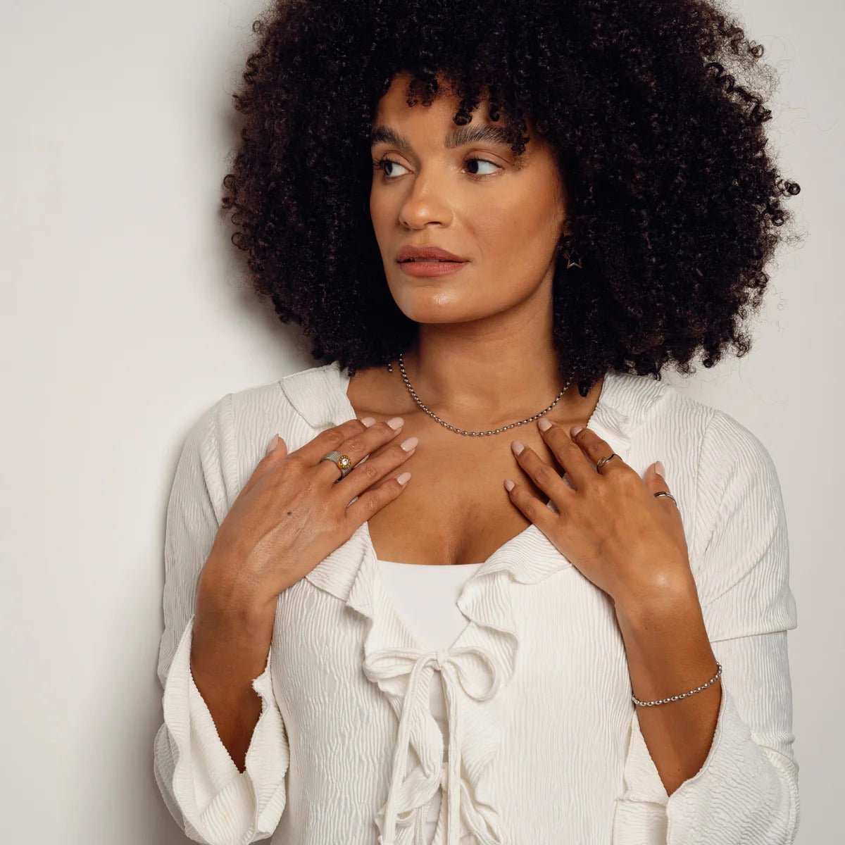 Beaded Chain Necklace - Silver