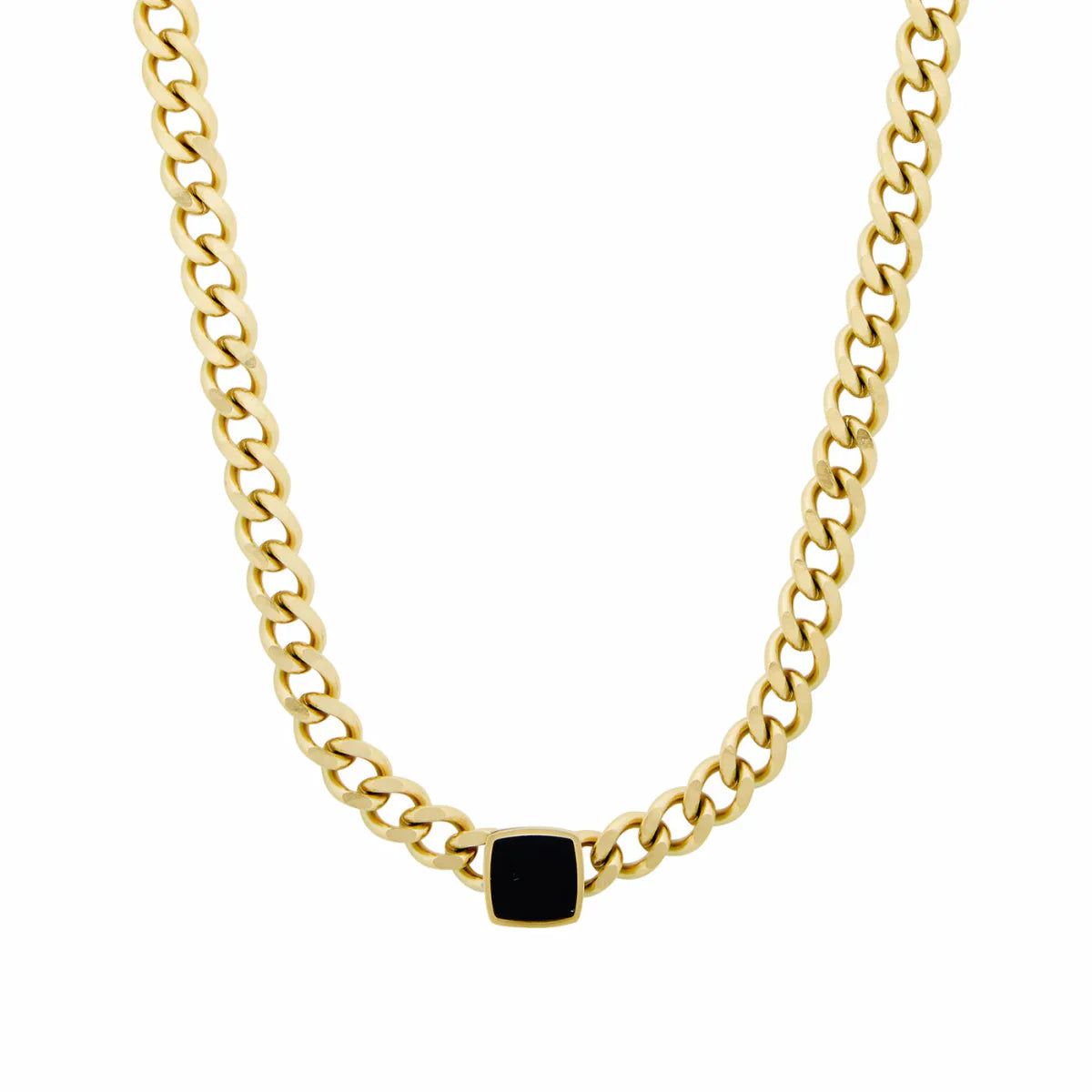 Necklace with Square Onyx Stone and Chain, 18K Gold Plated 
