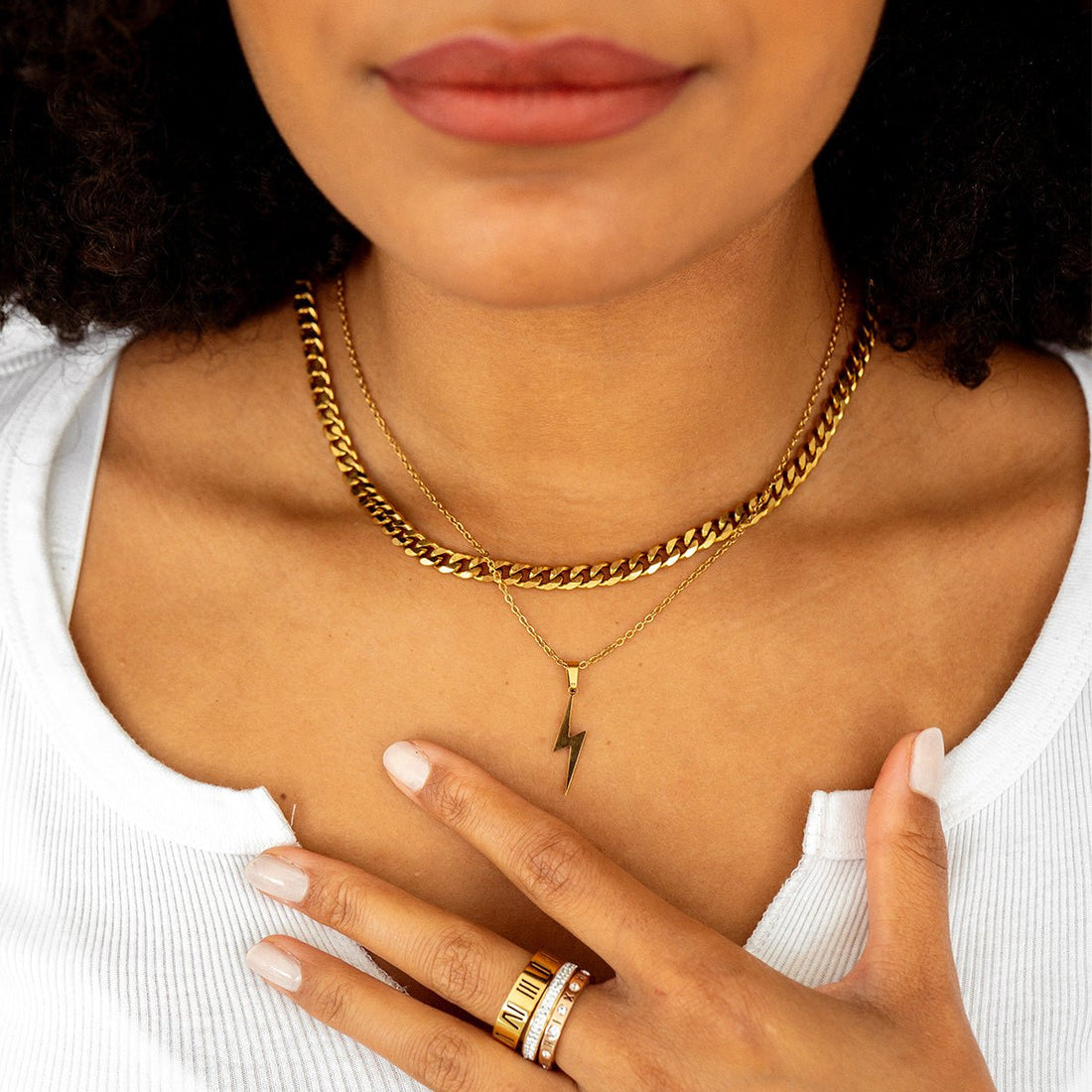 Energy Necklace with Lightning Bolt Pendant, 18K Gold Plated 