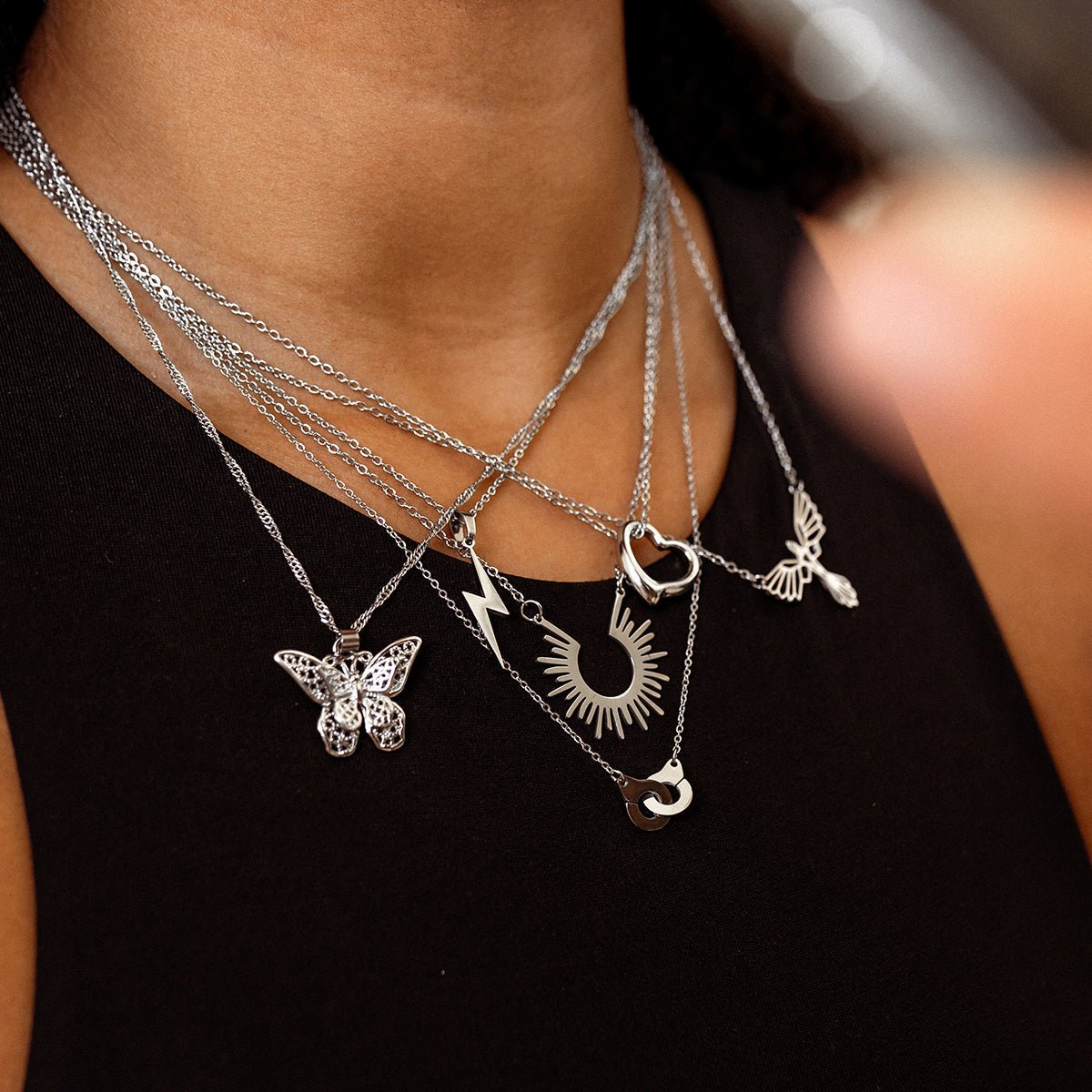 Energy Necklace with Lightning Bolt Pendant - Silver