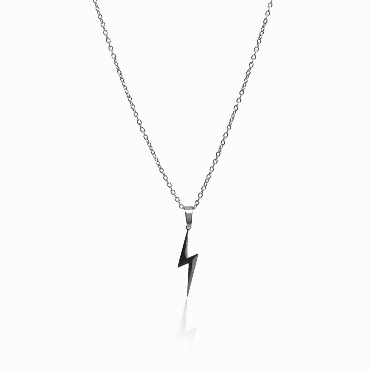 Energy Necklace with Lightning Bolt Pendant - Silver