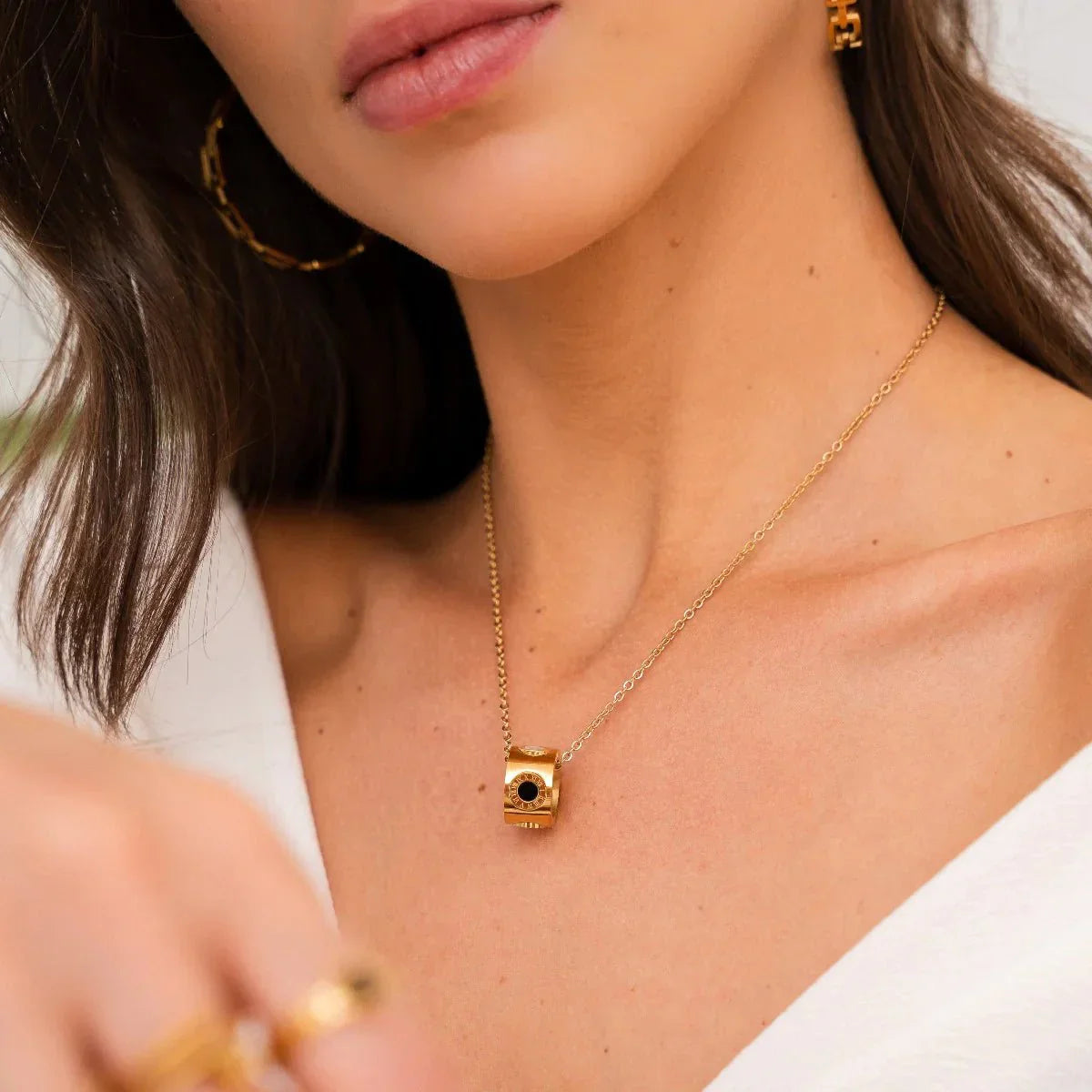 Rotating Necklace with Roman Numerals, 18K Gold Plated