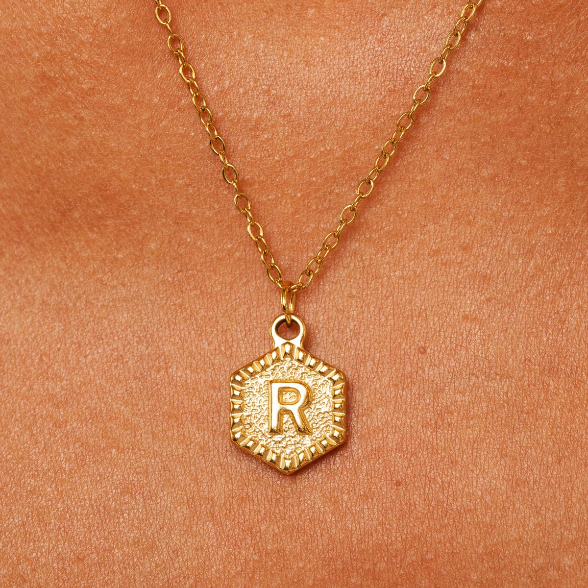 Initial Letter Necklace Hex Plated in 18K Gold