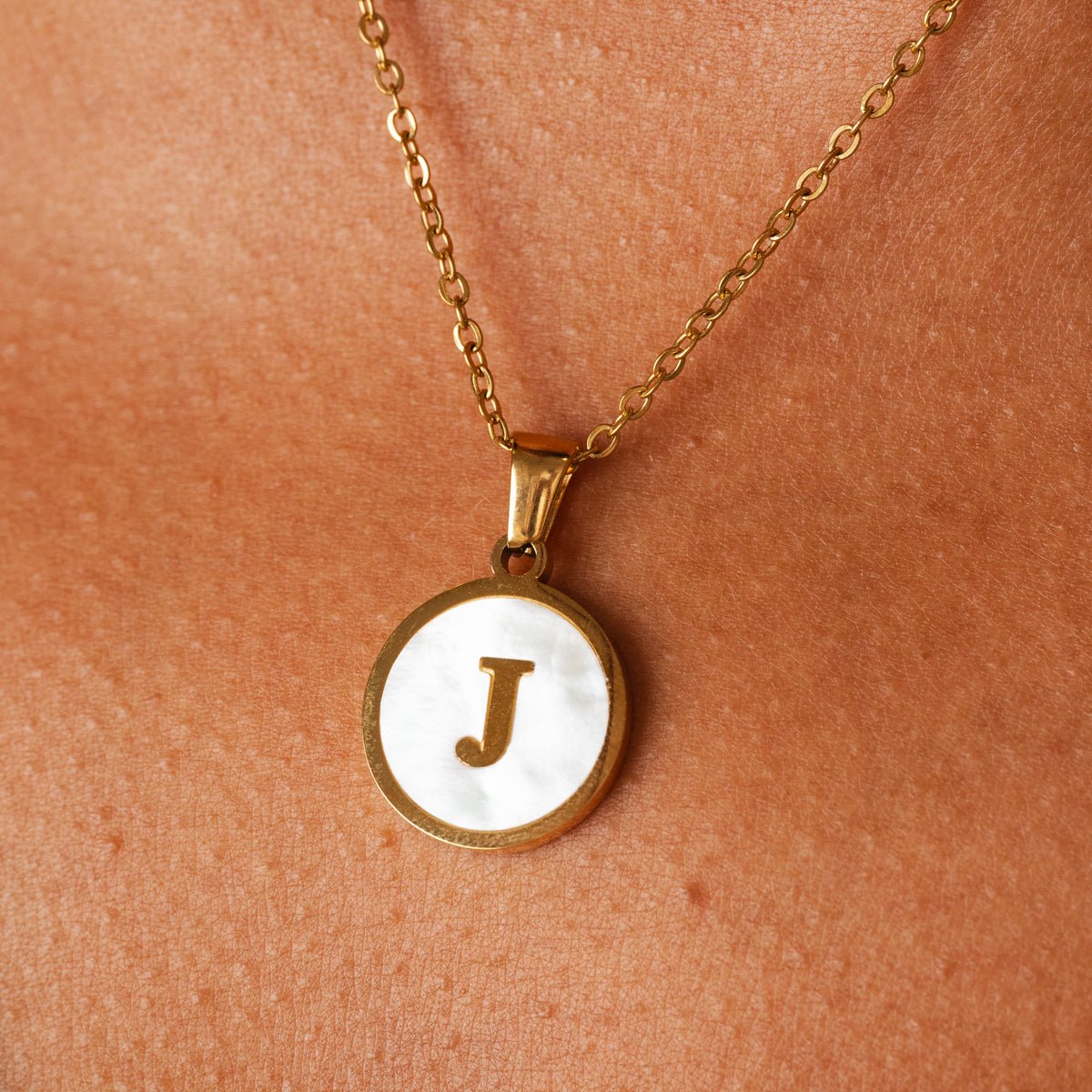 Initial Letter Necklace in Marble, 18K Gold Plated