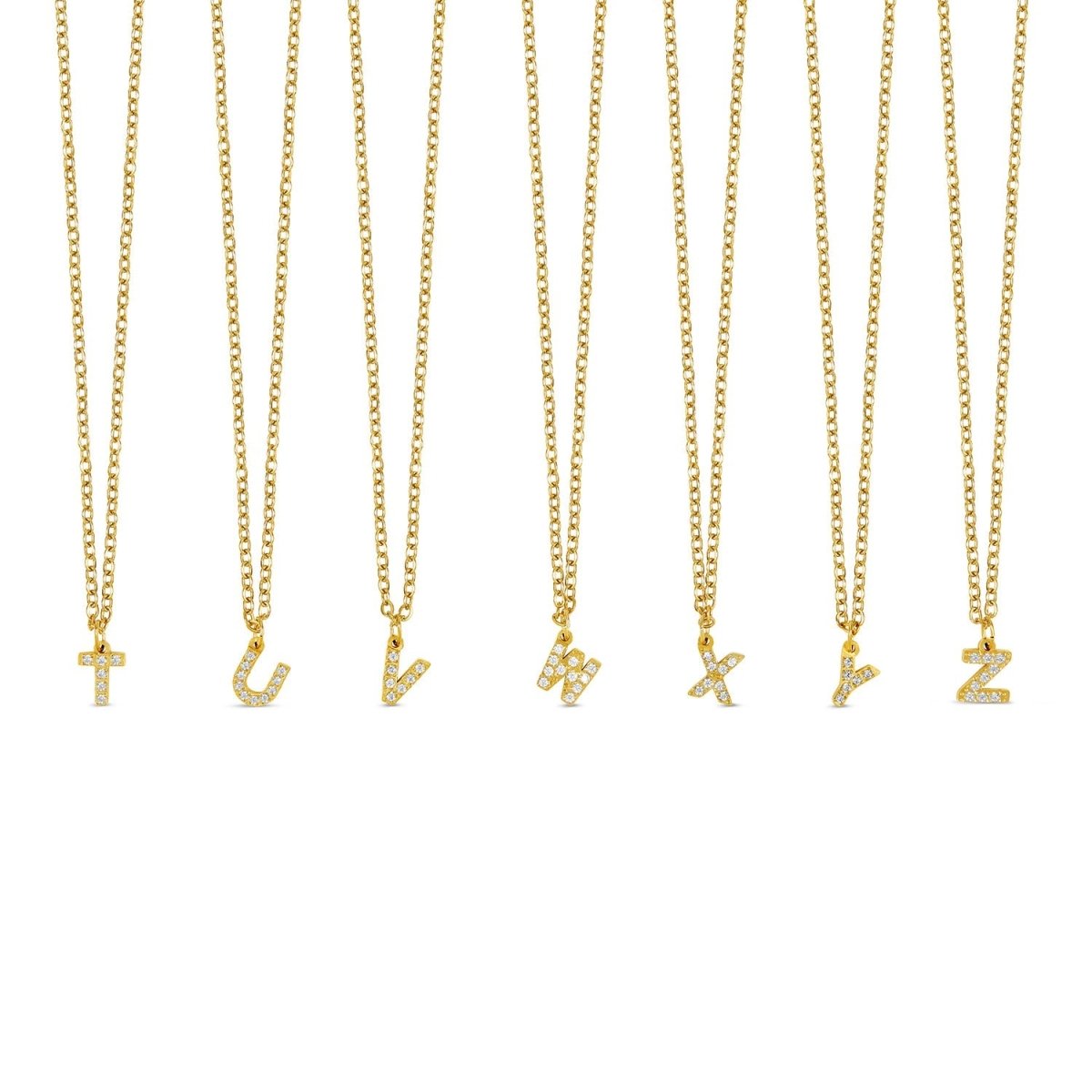 Initial Letter Necklace with Stone, 18K Gold Plated