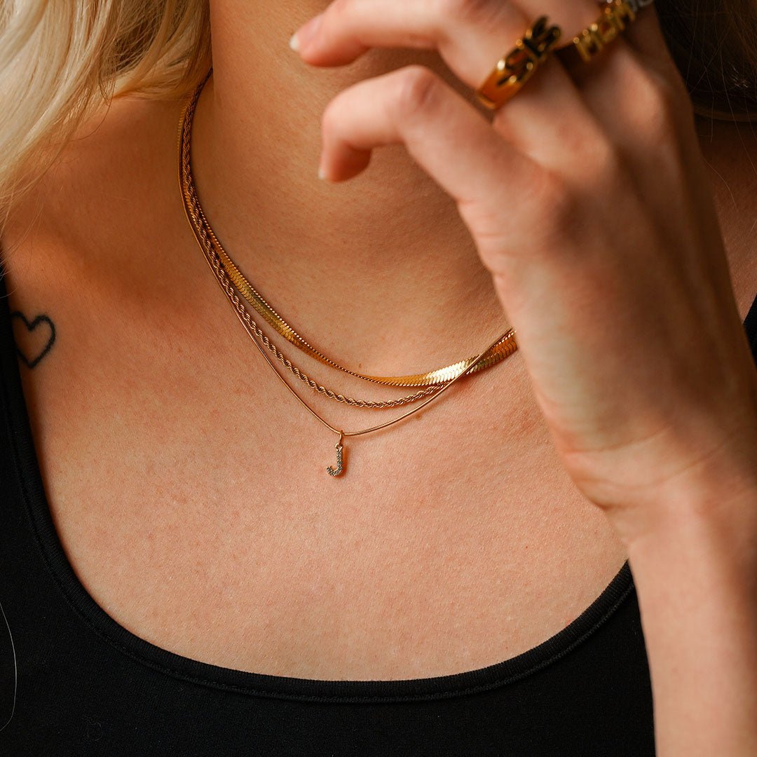 Initial Letter Necklace with Cubic Zirconia, 18K Gold Plated