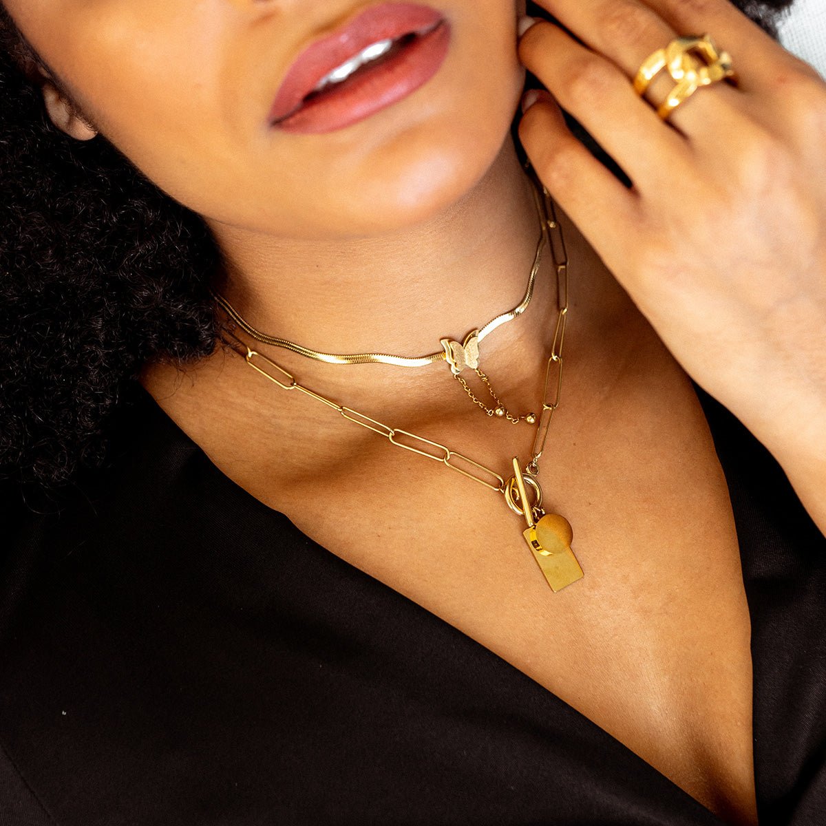 Butterfly Mesh Necklace, Freestyle, 18K Gold Plated 